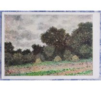 Vilhelms Purvītis 1954 "Ainava ar siena kaudzēm" 14x10 cm mākslas pastkarte PSRS