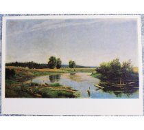 Ivans Šiškins 1982 Ainava ar ezeru 15x10,5 cm PSRS mākslas pastkarte