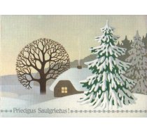 Jaungada pastkarte 1988 "Priecīgus Saulgriežus!" Ziemassvētku ainava 15x10,5 cm