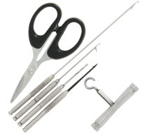NGT Deluxe 6pc stainless steel baiting tools, 6 daļ. komplekts - adatas, urbītis, šķēres, mezglu vilcējs