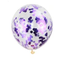 Balons caurspīdīgais ar violetiem konfeti 30 cm