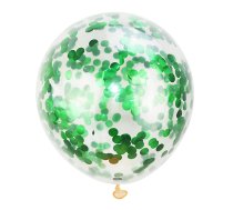 Balons caurspīdīgais ar zaļiem konfeti 30 cm