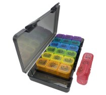 HIDOU 7 dienu tablešu kastīte, organizators 7 dienām no rīta pusdienlaikā un vakarā, medikamentu kastīte 7 dienām 3 nodalījumi vitamīnu, zāļu un uztura bagātinātājiem