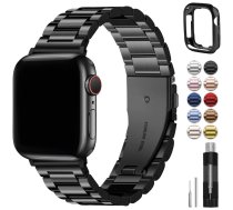 Fullmosa pulksteņa siksniņa, saderīga ar Apple Watch, 45 mm, 44 mm, 49 mm, 42 mm, metāla nomaiņas siksniņa Ultra 2/Ultra, SE, sērija 9/8/7/6/5/4/3/2/1, nerūsējošā tērauda iWatch siksniņa, melna