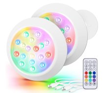 LyLmLe Magnētiskā LED baseina gaisma baseiniem, 15 cm RGBW zemūdens LED baseina apgaismojums ar tālvadību, uzlādējama USB-C darbināta, IP68 ūdensizturīga tērauda sienām/koka baseiniem, 2 gabali