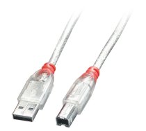Lindy USB 2.0 Transparent Cable Type A/B, Male/Male, 0.2m (41750)
