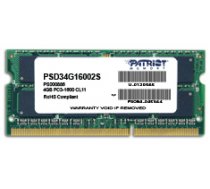 PATRIOT SIGNATURE DDR3 4GB CL11 PC3-12800 (1600MHZ) SODIMM ( PSD34G16002S PSD34G16002S PSD34G16002S ) operatīvā atmiņa