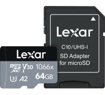 Lexar Professional 1066x UHS-I MicroSDXC  64 GB  Flash memory class 10  Black/Gray  120 MB/s  160 MB/s 843367121908 ( LMS1066064G BNANG LMS1066064G BNANG ) atmiņas karte