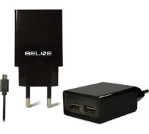Travel charger 2xUSB + microUSB 2A black ( Beli0011 ) iekārtas lādētājs