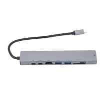 RoGer USB-C Hub 8in1 ar USB C x2 / USB 3.0 x2 / RJ45 / HDMI / SD karšu lasītāju / TF karšu lasītāju ( RO 8IN1 SI 4752168087596 ) USB centrmezgli