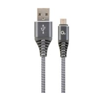 Gembird Premium cotton braided Micro-USB charging and data cable 1m grey/white ( CC USB2B AMmBM 1M WB2 ) USB kabelis