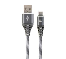 Gembird Premium cotton braided Type-C USB charging and data cable 1m grey/white ( CC USB2B AMCM 1M WB2 CC USB2B AMCM 1M WB2 ) USB kabelis