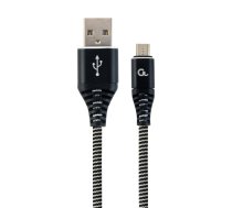 Gembird Premium cotton braided Micro-USB charging and data cable 1m black/white ( CC USB2B AMmBM 1M BW ) USB kabelis