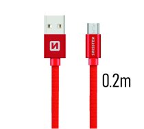 Swissten Textile Quick Charge Universāls Micro USB Datu un Uzlādes Kabelis 0.2m Sarkans ( SW QU MICR USB 0.2 R SW QU MICR USB 0.2 R ) USB kabelis