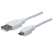Manhattan USB 2.0 Anschluskabel 1 8m A-St/Micro-B-St. weis ( 324069 ) USB kabelis