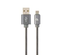 Gembird Premium spiral metal Micro-USB charging and data cable 1m metallic-grey ( CC USB2S AMmBM 1M BG ) USB kabelis