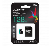 ADATA 128GB Premier Pro MICROSDXC  R/W up to 100/80 MB/s  with Adapter ( AUSDX128GUI3V30SA2 RA1 AUSDX128GUI3V30SA2 RA1 AUSDX128GUI3V30SA2 RA1 ) atmiņas karte