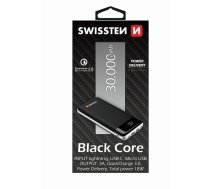Swissten Black Core Premium Recovery Power Banka Uzlādes batereja 2.1A / USB / USB-C / 30000 mAh Melna ( SW PWB BLC 30000 22013929 SW PWB BLC 30000 ) Powerbank  mobilā uzlādes iekārta