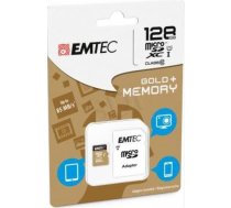 MicroSD Card 128GB Emtec   SDXC CL.10 Gold + ( ECMSDM128GXC10GP ECMSDM128GXC10GP ECMSDM128GXC10GP ) atmiņas karte