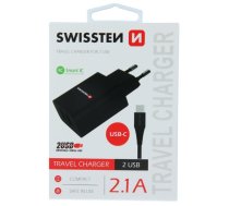 Swissten Smart IC Tīkla Lādētājs 2x USB 2.1A ar USB-C vadu 1.2 m Melns ( SW SET 2X2.1AWCUC BK 22054000 ) iekārtas lādētājs