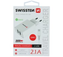 Swissten Smart IC Tīkla Lādētājs 2x USB 2.1A ar USB-C vadu 1.2 m Balts ( SW SET 2X2.1AWCUC WH 22053000 ) iekārtas lādētājs