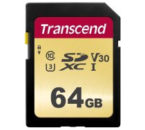 Transcend SDXC 500S         64GB Class 10 UHS-I U3 V30 ( TS64GSDC500S TS64GSDC500S TS64GSDC500S ) atmiņas karte