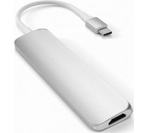 Adapteris USB-C Multi-Port 4K + SD lasitajs  Satechi ( 879961007881 ST SCMA2S ST SCMA2S ST SCMA2S Slim Aluminum Type C Multi Port Adapter V2 Silver ) USB centrmezgli