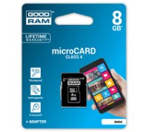 GOODRAM memory card Micro SDHC 8GB Class 4 + Adapter ( M40A 0080R11 M40A 0080R11 M40A 0080R11 ) atmiņas karte