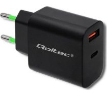 Qoltec 51713 Charger 18W 5-12V 1.5-3A USB type C PD USB QC 3.0 Black ( Q 51713 ) iekārtas lādētājs