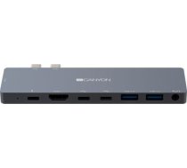 CANYON DS-8 Multiport Docking Station with 8 port 1*Type C PD100W+2*Type C data+2*HDMI+2*USB3.0+1*Audio. Input 100-240V Output USB-C PD100 ( CNS TDS08DG ) USB centrmezgli