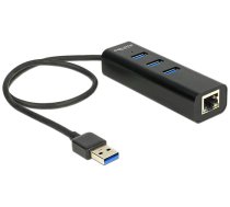 Delock USB 3.0 Hub 3 Port + 1 Port Gigabit LAN 10/100/1000 Mb/s - hub - 3 ports ( 62653 62653 62653 ) USB centrmezgli