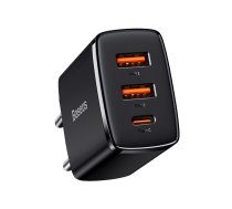 Baseus Tīkla Lādētājs 2xUSB USB-C PD 3A 30W melns ( 6953156207295 CCXJ E01 6953156207295 ) iekārtas lādētājs