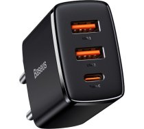 Baseus Compact Quick Charger  2xUSB  USB-C  PD  3A  30W Black ( CCXJ E01 6953156207295 BSU2897BLK CCXJ E01 ) iekārtas lādētājs