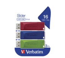 Verbatim USB DRIVE 2.0 STORE N GO SLIDER 3 X 16GB (RED / BLUE /  23942493266 ( 49326 49326 49326 ) USB Flash atmiņa