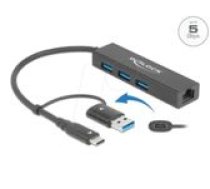 Delock 3P USB 3.2 Gen1 Hub+LAN+USB-C/A - 64149 ( 64149 64149 64149 ) aksesuārs datorkorpusiem