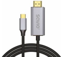 USB-C to HDMI 2.0B cable 1m silver-black golden tips SAVIO CL-170 ( CL 170 SAVKABELCL-170 ) USB kabelis