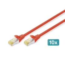 DIGITUS - Patch-Kabel - RJ-45 (M) bis RJ-45 (M) - 1 m - S/FTP - CAT 6a - geschirmt halogenfrei geformt ohne Haken - Rot (Packung mit 10) ( DK 1644 A 010 R 10 4016032469131 ) tīkla kabelis