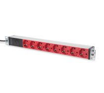 Digitus aluminum outlet strip with pre-fuse  8 safety outlets  2 m supply IEC C14 plug red ( DN 95410 R DN 95410 R DN 95410 R )