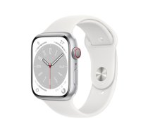 Apple Watch Series 8 GPS + Cellular 45mm Silver Aluminium Case / White Sport Band Regular ( MP4J3FD/A MP4J3FD/A MP4J3FD/A MP4J3WB/A ) Viedais pulkstenis  smartwatch