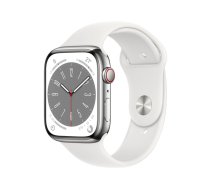 Apple Watch Series 8 GPS + Cellular 45mm Silver Stainless Steel Case / White Sport Band Regular ( MNKE3FD/A MNKE3FD/A MNKE3EL/A MNKE3FD/A MNKE3TY/A MNKE3UL/A MNKE3WB/A ) Viedais pulkstenis  smartwatch