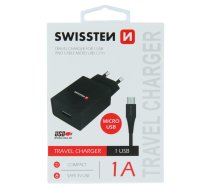Swissten Travel Tīkla lādētājs Smart IC USB 1A + kabelis USB / Micro USB 1.2m 22062000 (8595217464490) ( JOINEDIT58180133 ) iekārtas lādētājs