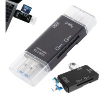Goodbuy SD karšu lasītājs USB  USB-C  micro USB melns ( 4752243045398 GBUSBCR51BK ) karšu lasītājs