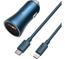 Baseus Golden Contactor Pro car charger  USB + USB-C  QC4.0+  PD  SCP  40W (blue) + USB-C - Lightning cable 1m (blue) ( TZCCJD 03 TZCCJD 03 TZCCJD 03 ) iekārtas lādētājs