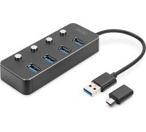 DIGITUS USB-C-Hub  4-Port 3.0-4xA3.0 1xC  intgr.Kabel  schw ( DA 70247 DA 70247 DA 70247 ) USB centrmezgli