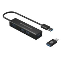 CONCEPTRONIC USB-Hub 4-Port 3.0  -4x3.0 +TypC A o.Netzt. sw ( HUBBIES06B HUBBIES06B HUBBIES06B ) USB centrmezgli