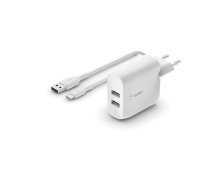 Ladetajs Belkin Boost Charge Dual USB-A 24W + USB-A to USB-C cable balts 7458837937786 (7458837937786) ( JOINEDIT57787687 ) iekārtas lādētājs