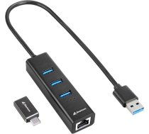 Sharkoon 3-Port USB 3.2 Gen 1 Alu Hub + Ethernet  docking station (black) ( 4044951037575 4044951037575 4044951037575 )