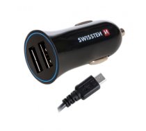 Swissten Premium Auto Lādētājs 12 / 24V / 1A + 2.1A un Micro USB vads 150 cm Melns ( SW CCH 2.4AX2 B 20110900 ) iekārtas lādētājs