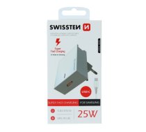 Swissten Premium 25W Samsung Super Fast Charging lādētājs ar 1.2 m USB-C uz USB-C kabeli Balts ( SW SAM SFC W 22050200 ) iekārtas lādētājs