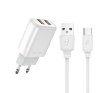 Jellico EU02 12W 2x USB 2.4A Ligzdu Ātrs adaptīvs universāls lādētājs + USB-C uz USB Kabelis 1m Balts ( EU02TPCWH 6974929203269 ) iekārtas lādētājs